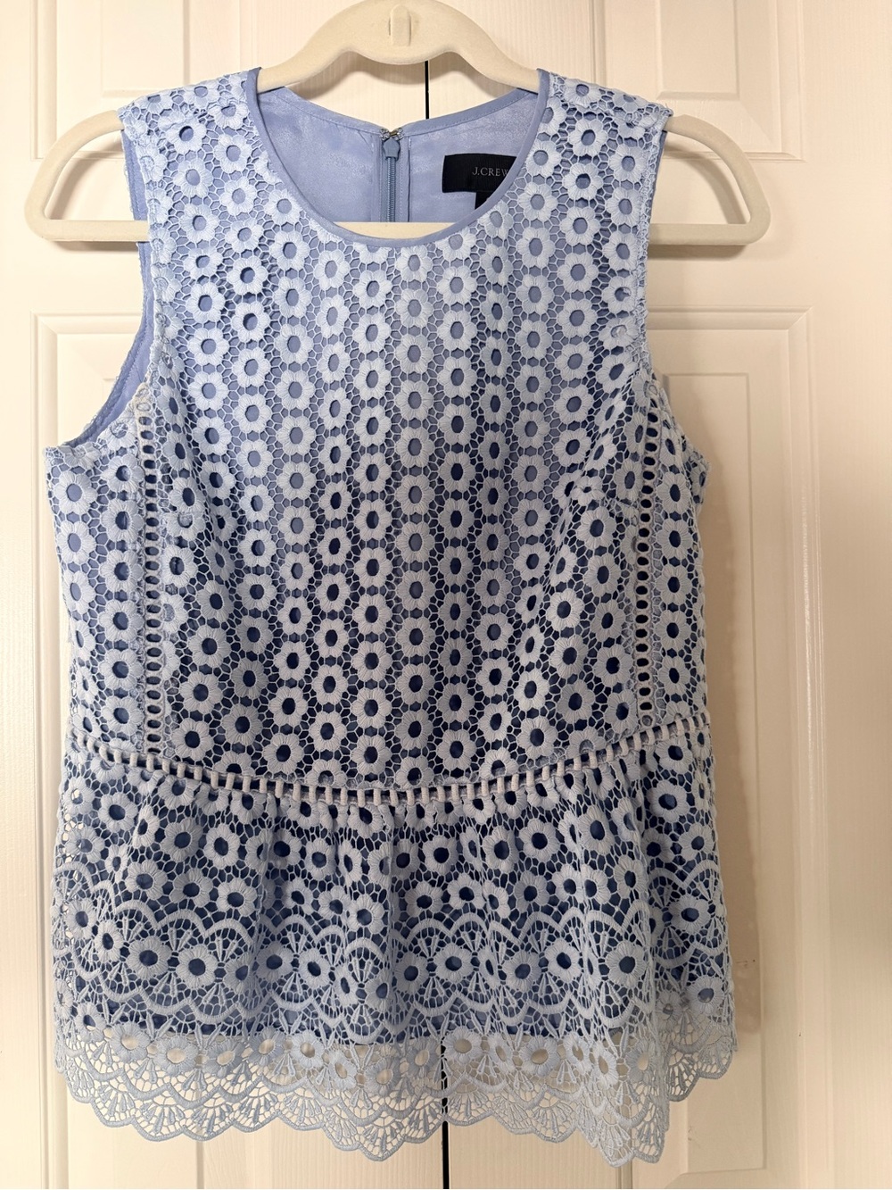 J. Crew Gorgeous Women's Light Blue Lace Peplum Sleeveless Top